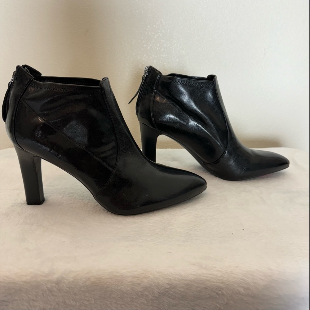 Franco Sarto Black Leather Heeled Ankle Booties Size 10